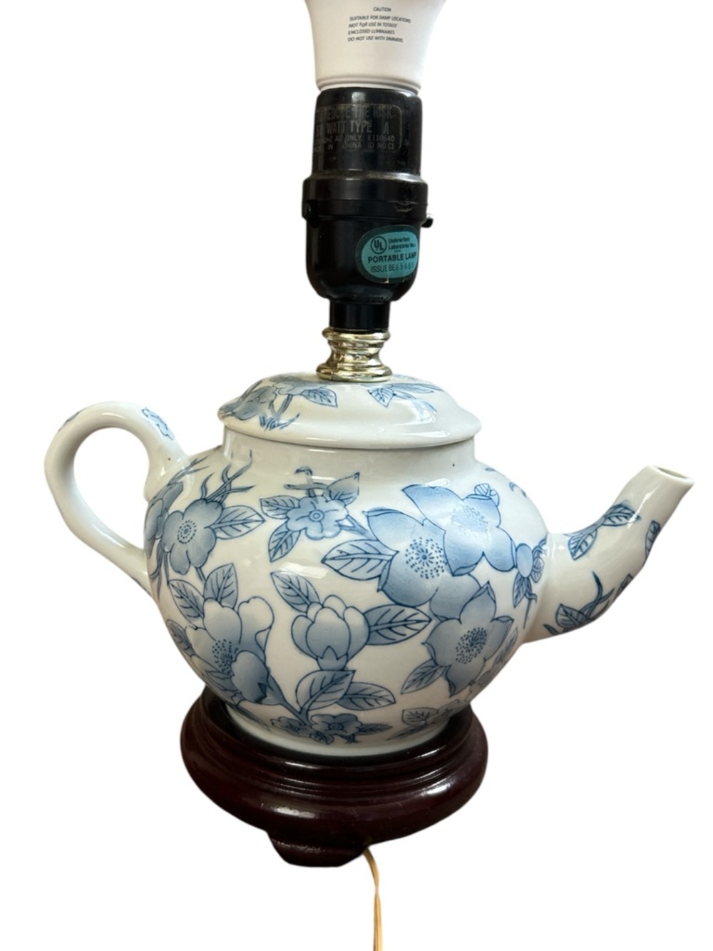 Blue and White Vintage Floral Teapot Lamp